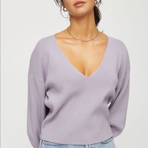 Puff Sleeve V-Neck Sweater size M